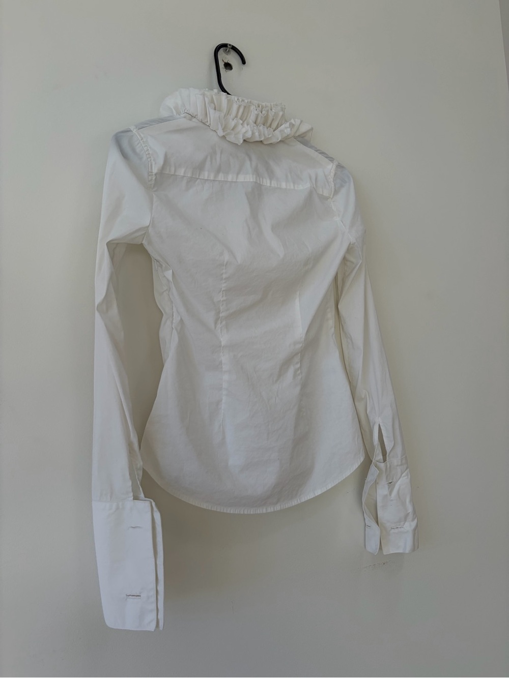BCBGMaxAzria White Ruffle V-Neck Button-Down Blouse - Picture 9 of 9
